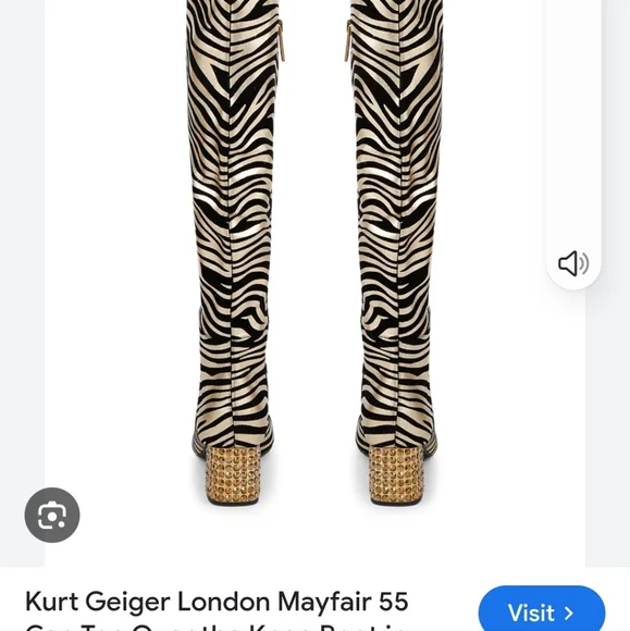 Kurt Geiger Mayfair Over the Knee Metallic Gold Black Zebra Boot 38.5 / 8 - Picture 2 of 7